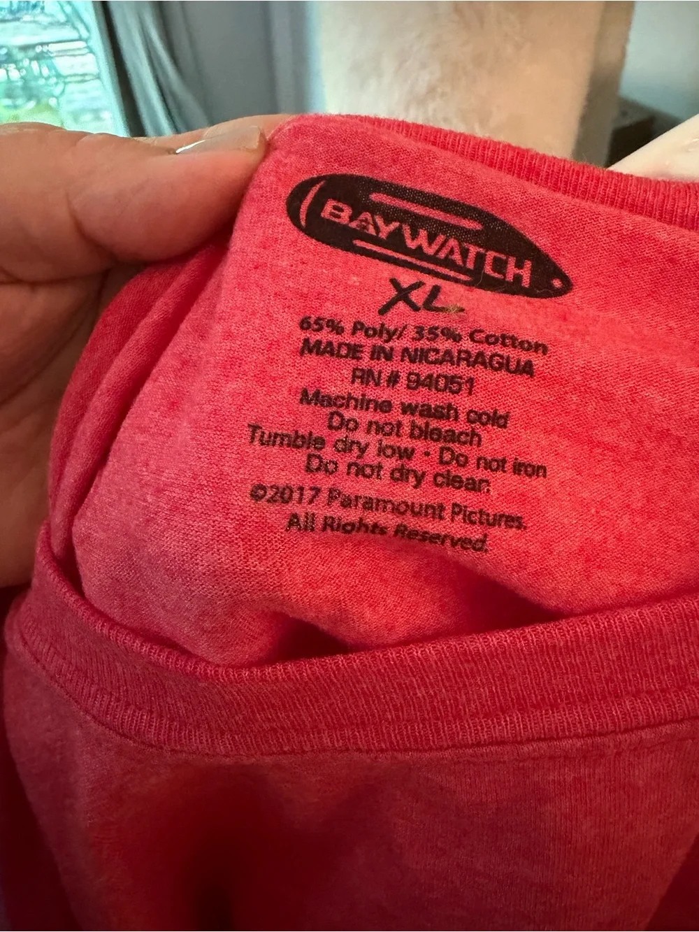 Men's Red Short-Sleeve Crewneck T-Shirt with Baywatch Emblem